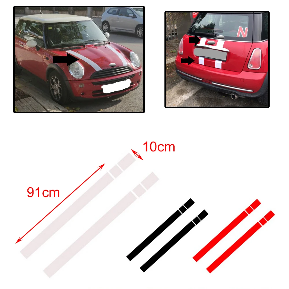 2Pcs Black White Red Vinyl Car Bonnet Stripes Hood Sticker Cover Decal dWm2754536 Fit For BMW MINI Cooper R50 R53 R56 R55