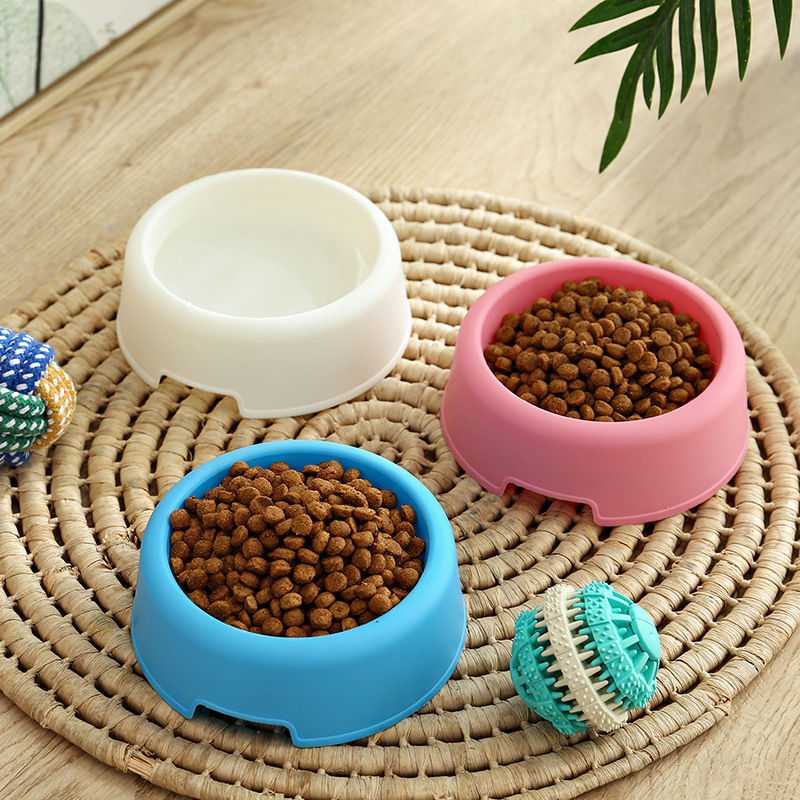 1 piece of high-quality solid color pet three-color lightweight plastic single bowl small dog and cat pet bowl pet feeding suppl