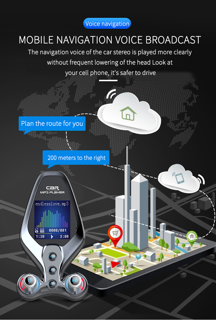 Mp3 Bluetooth Car Player With Aux ddmysmile Output5.0 FM Transmitter Qc3.0 Fast Charger TF Flash Card U Disk Folder Switch AUX In Output Smile