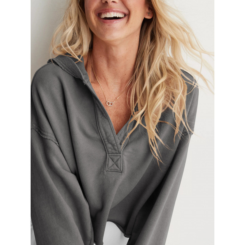 Designer Fashion Loose Trendy Brand Spring and Autumn Women's Wear V-neck Top Hoodie Long Sleeve Shirt