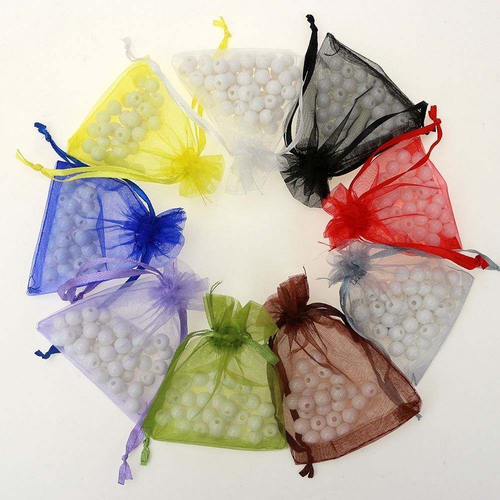 Wholesale Jewelry Bags MIXED Organza Jewelry Wedding Party Xmas Gift Bags Purple Blue Pink Yellow Black With Drawstring 7*9cm