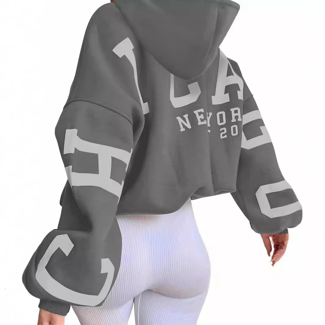 2024 new autumn fashion back letter print designer fleece hooded loose sweatshirt