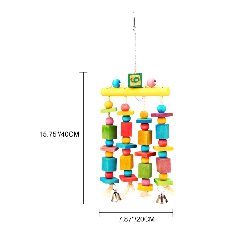 Wood Bird Chewing Toys for Large Medium Parrot Cage Bite Toys African Grey Macaws Cockatoos Parrots Bird Bell Toys