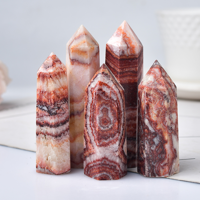 Natural Crystal Polished Pork Stone Point Healing Stone Hexagonal Prisms 50-80mm Obelisk Wand Treatment Stone DIY Gift