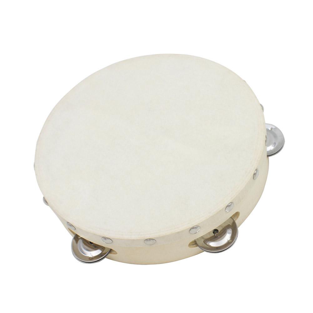 8 Inch Musical Tambourine Hand Held Wooden Ring Sheepskin Drum Bell Orff Instrument Educational Musical Toys for KTV Party Kids