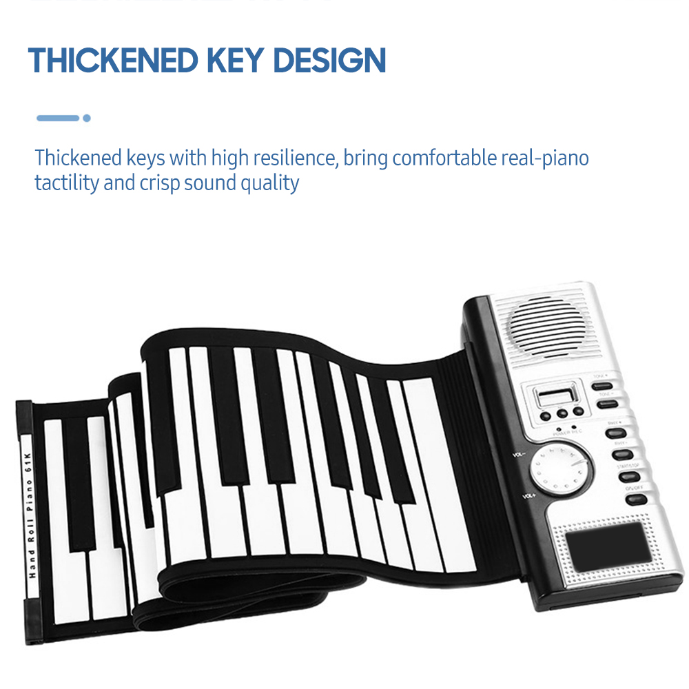 61 Keys Roll Up Piano Keyboard Portable Soft Silicone Electronic Piano with Built-in Speaker LCD Display Recording MIDI Function