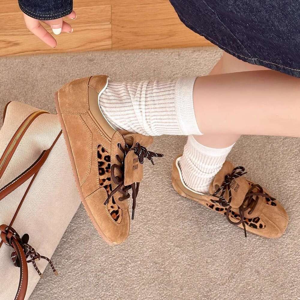 2025 Summer New Flat Flat German Training Women's Daily Life Leopard Pattern Designer Fashion Sports and Leisure Women's Shoes