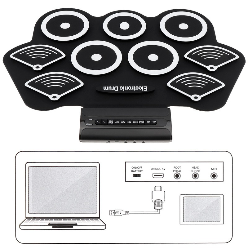 Electronic Drums 9 Pads Electronic Drum Roll upThicken Silicone Drum Electric Drum 2025 Kit with new Drumsticks and Sustain Pedal