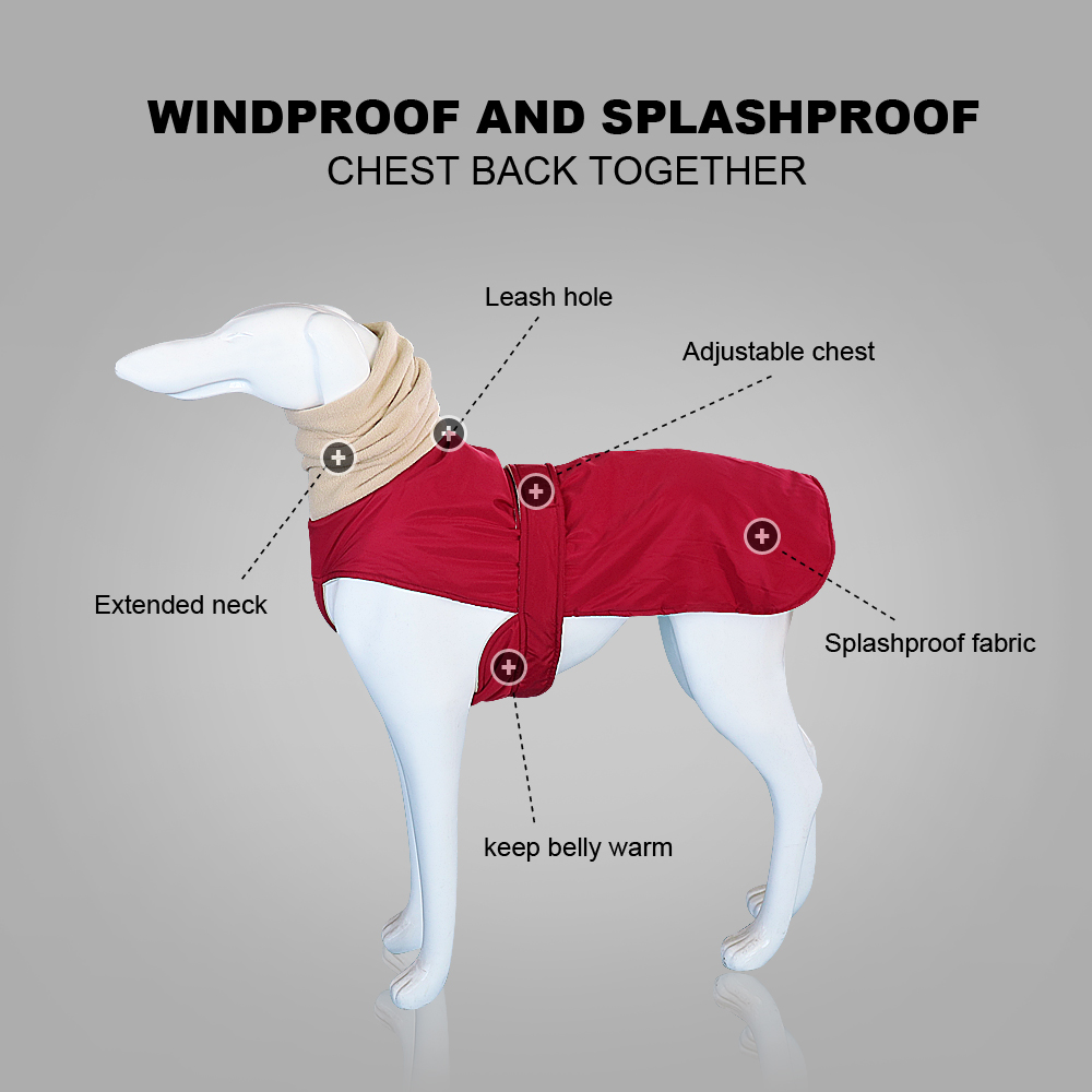 Winter Warm Clothes Waterproof Thick Jacket Clothing Red Black Dog Coat with Leash Hole for Medium Large Dogs Greyhound Free shipping