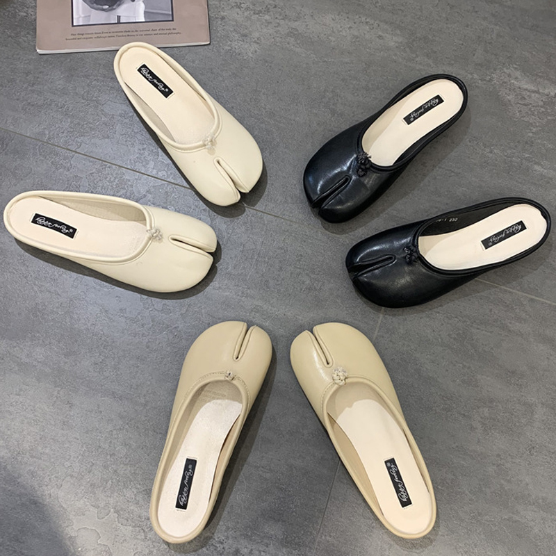 Novelty Shoes Split Woman Ninja Tabi Slippers Leather Round Toe Slides Comfy Mules Femmes Clog Sandals Pettitoes Flipps e910