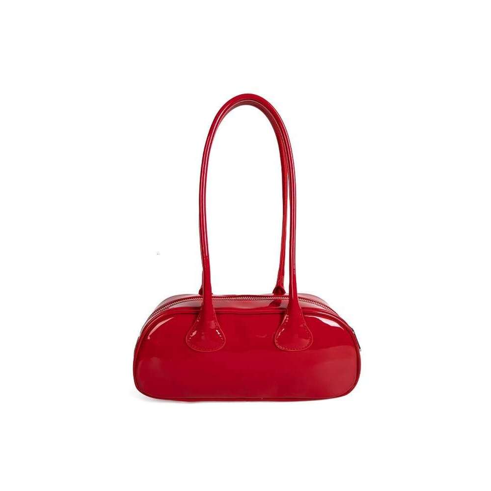 Korean niche one shoulder underarm bowling bag patent leather