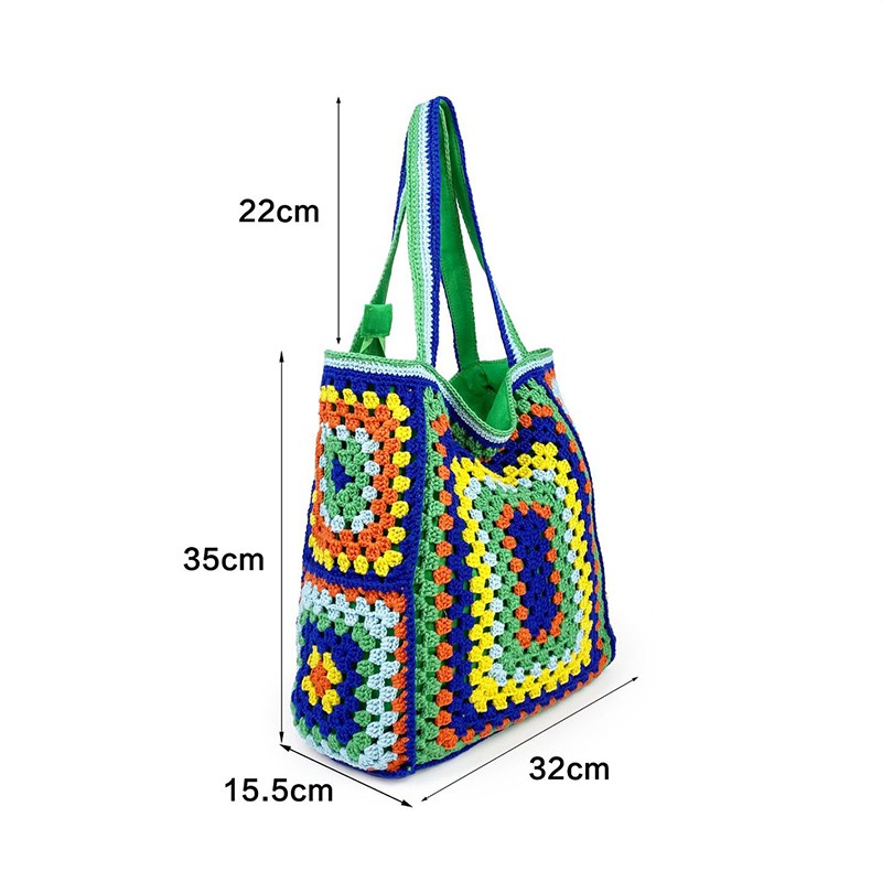 Knitted Bohemian Colorful Shoulder Beach Women Handbag Weekend Travel Large Capacity Tote Knitting Shopping Bag High Quality