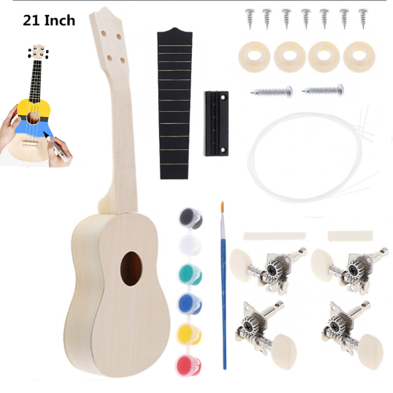DIY Ukulele 21 Inch Kit Deer Sound Hole Basswood Soprano Hawaii Guitar Handwork Painting for Parents-child Campaign