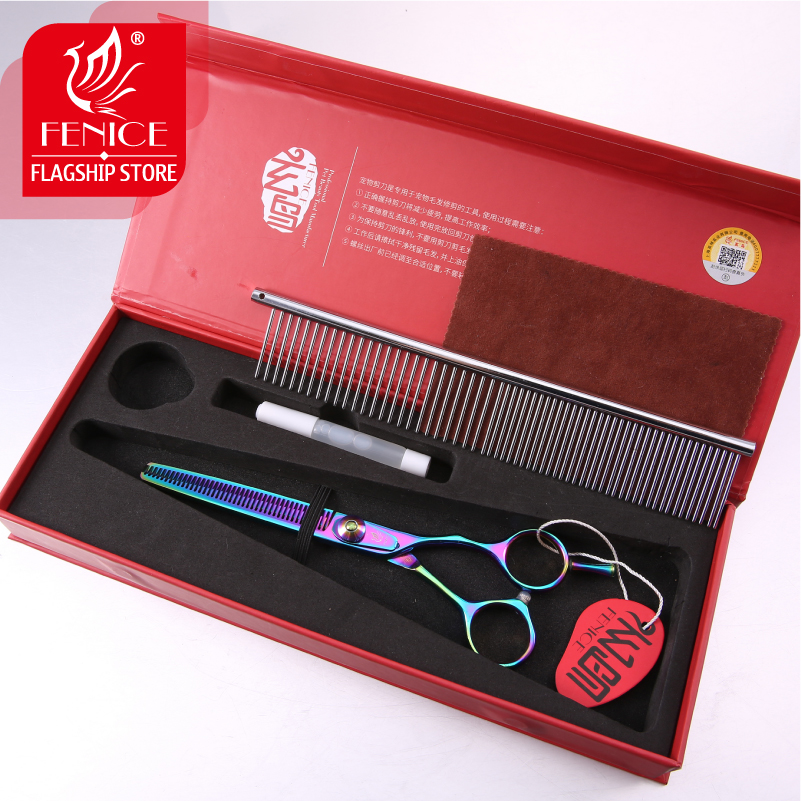 Fenice 6.5/7.5 inch pet dog grooming thinning&cutting scissors set grooming shears set for dogs scissors kit thinning rate 30%