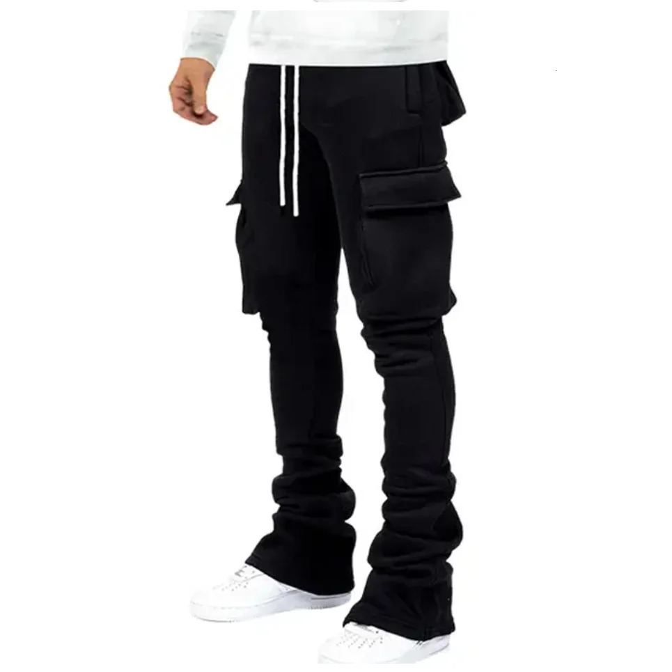 Mens Stacked Joggers With Pocket Street wear Mens Sweatpants Cargo Pants Flare Trousers 2024 winter clohting track pants 240329