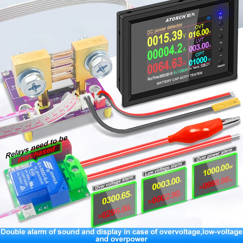 DT24PW 8~240V 100A Amp meter DC Power Voltmeter Ammeter Battery Capacity Tester voltage Gauge detector with Coil CT