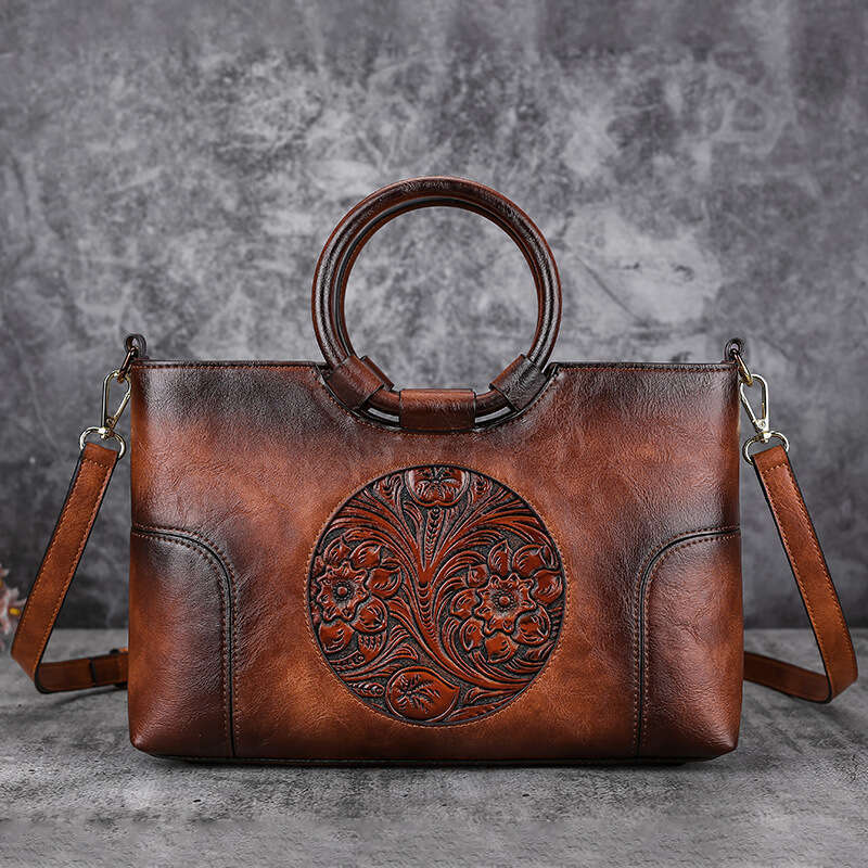 2024 Summer New Luggage Leather Flower Small Square PU Pattern Women's Shoulder Bag