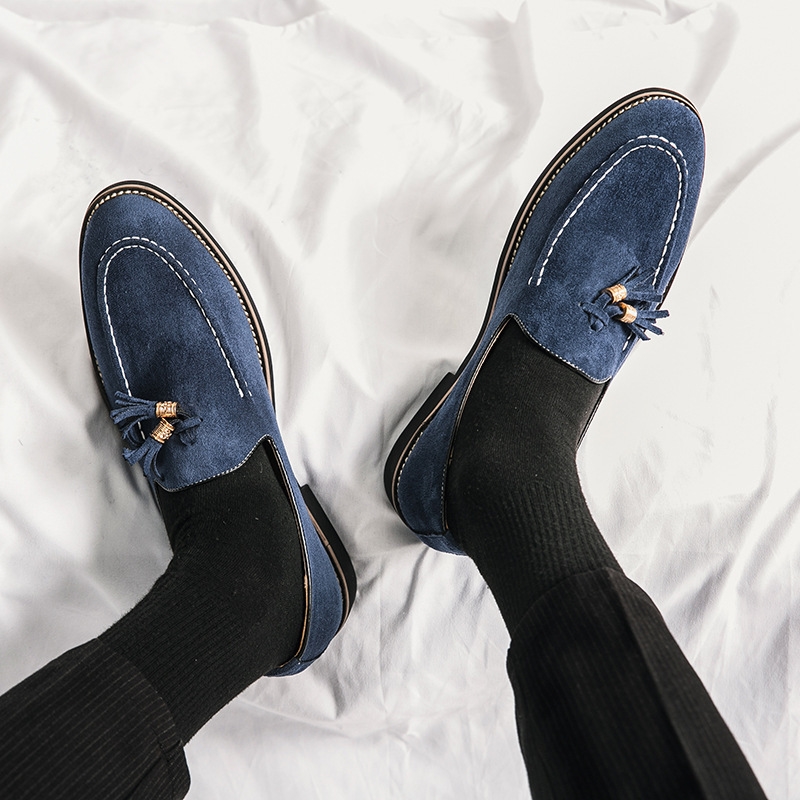 British pointed lazy bean men's business casual frosted leather trendy shoes