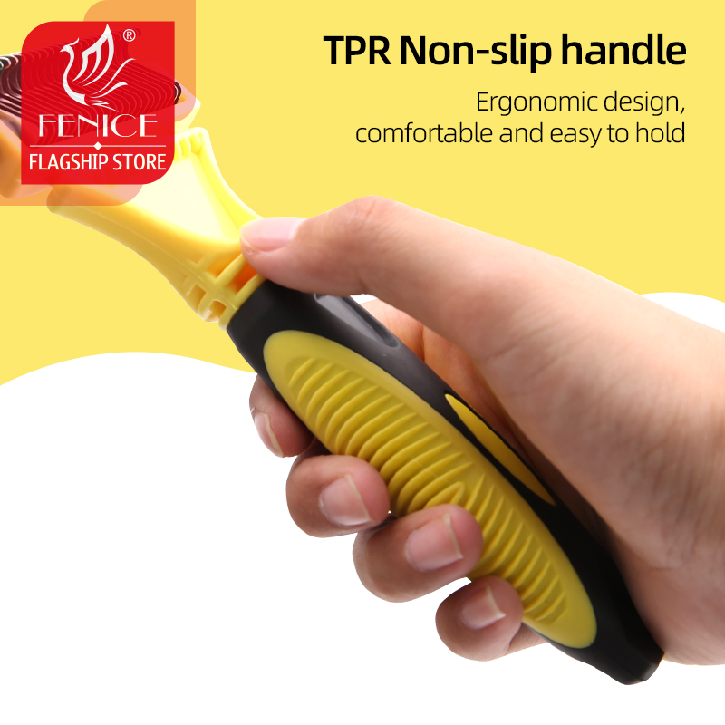 Fenice Professional Pet 2 Double-Sided Grooming Rake Comb Comfortable Handle Pet Grooming Brush For Dog Cat Removing