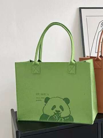 Dithering Maillard Versatile Cute Bear Felt Large Capacity Mummy Commuter Tote Bag