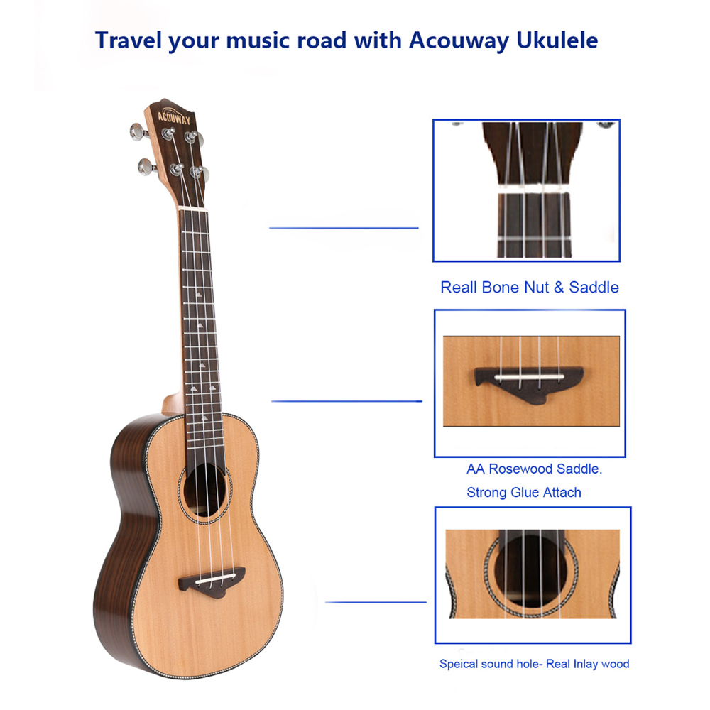 Acouway Ukulele 21 24 26 inch Ukulele Soprano Concert Tenor Ukulele solid spruce top uku Ukelele Hawaii guitarMusical Instrument