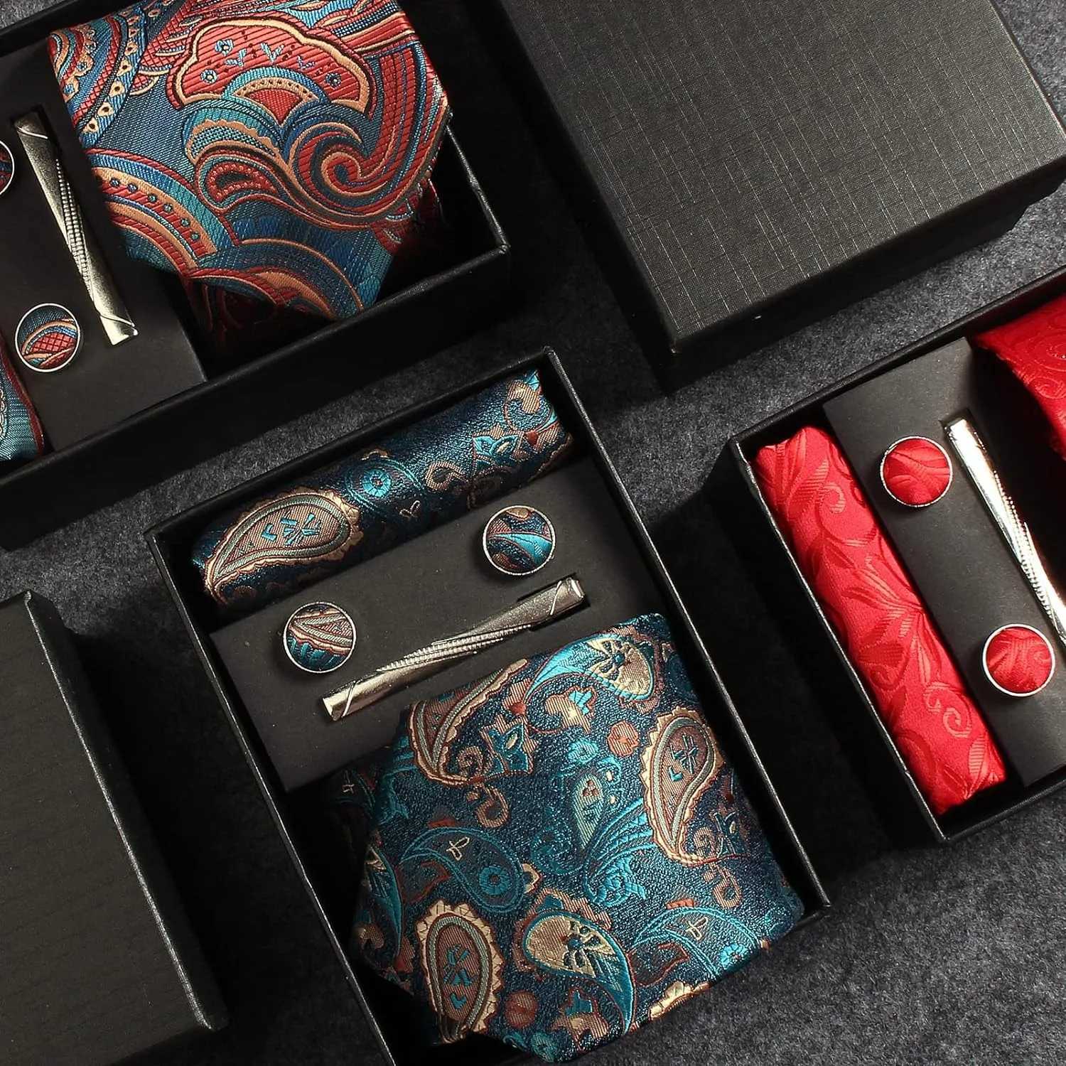 100% Silk Necktie Paisley Floral Mens Tie Top Quality Busin Tie Pocket Square Tie Clip Cufflinks Set Classic For Men Gift BoxX241109