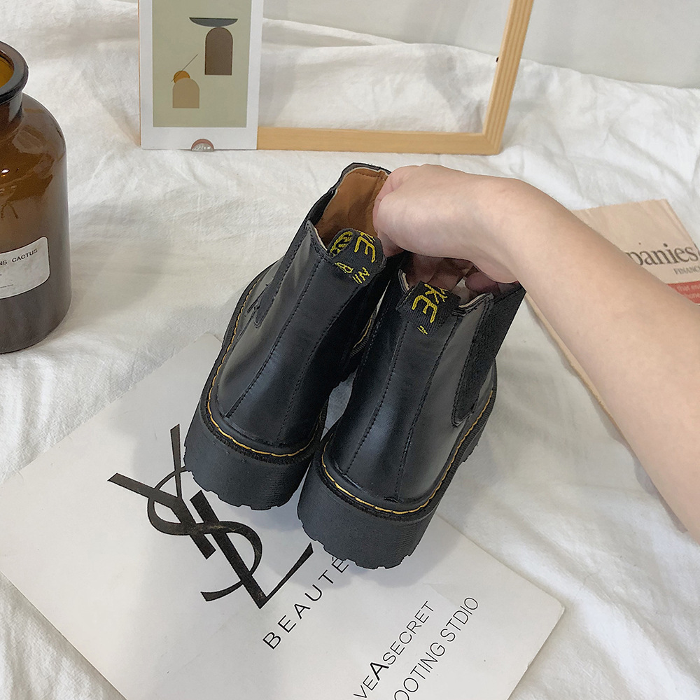 Martin Boots Women British Style 2023 New Autumn Retro Wild Thick-soled Increased Chelsea Motorcycle Boots Women Shoes