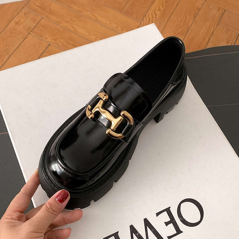 Xingguang Fang Lefu Women's New British Style Metal Buckle Single Thick Sole Genuine Lazy Two Wear Casual Small Leather Shoes