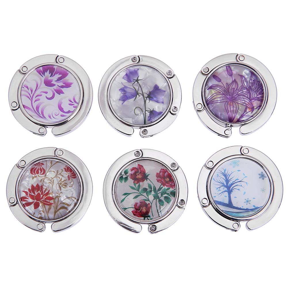 Table Kirsite Folding Hanger Holder Portable Delicate Womens Bag Storage Stylish Landscape Pattern for Table Desk for Women Girl smile