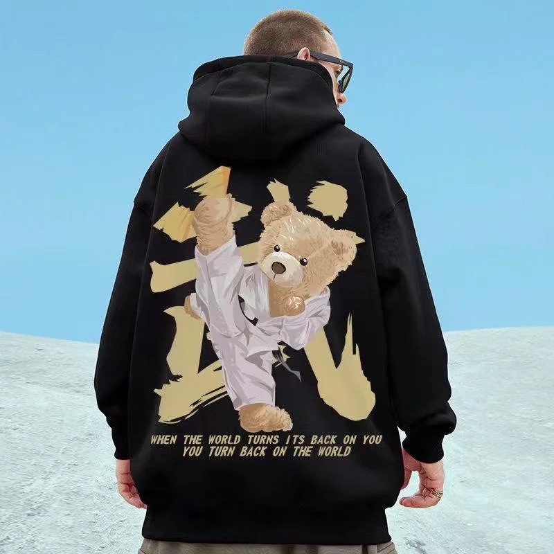 Designer adds weight and size to astronaut hoodies, loose fitting hooded sweatshirts with fleece for men, trendy pullovers