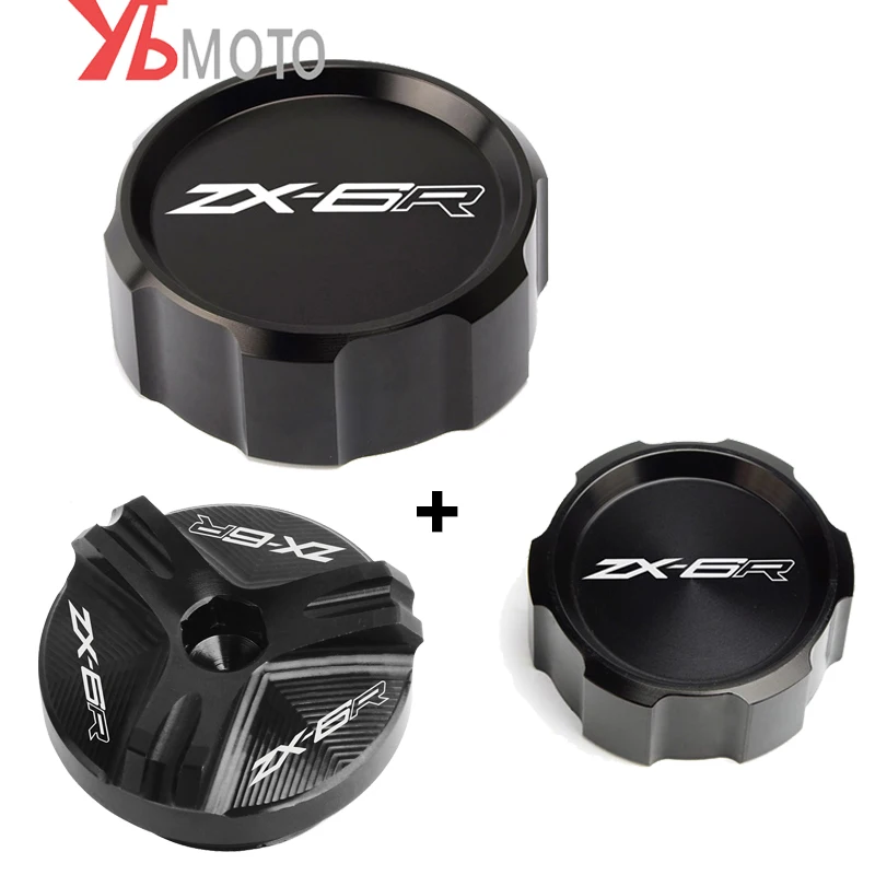 Front Rear Brake Fluid Reservoir Cover & Engine Oil Filler Cap For KAWASAKI ZX6R ZX-6R ZX636 (please buy according to size)