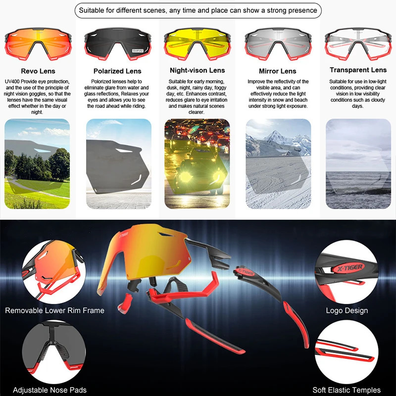 X-TIGER Cycling Glasses UV400 Pochromic Cycling Sunglasses Sports Polarized Mens Sunglasses MTB Racing Bike Glasses Eyewear 240402