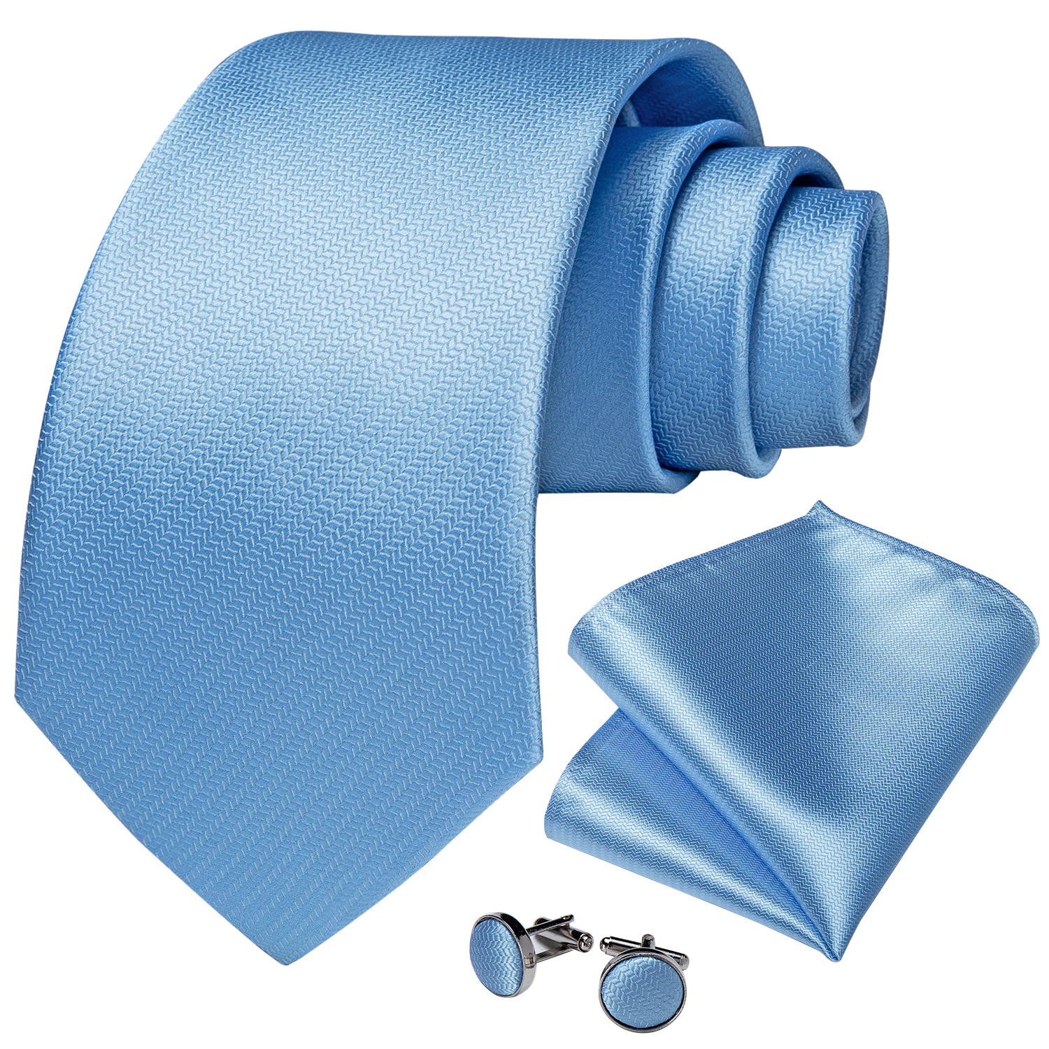 Light Blue Solid Men's Tie Set 8cm Formal Classic Wedding Tie Pocket Square Cufflinks Party Gravatas Gift For Men DiBanGu