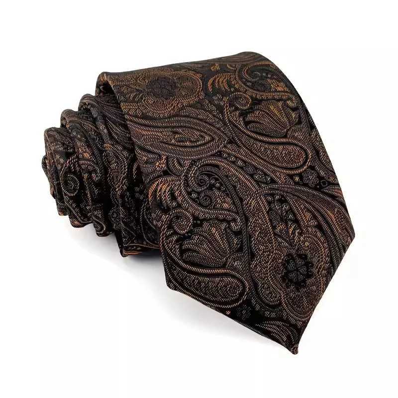 New 7CM Mens Ties Stripes Paisley Necktie Brown Color Formal Classic Busin Neck Ties Jacquard Woven Necktie For Men PartyX241111
