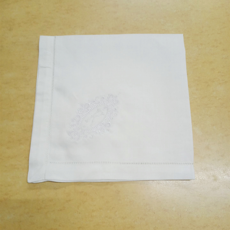 Set of 12 Excellent Monogrammed Dinner Napkins White Hemstitched Linen Table Napkins 20x20" Ladder Embroidery Initial Tea Napkin