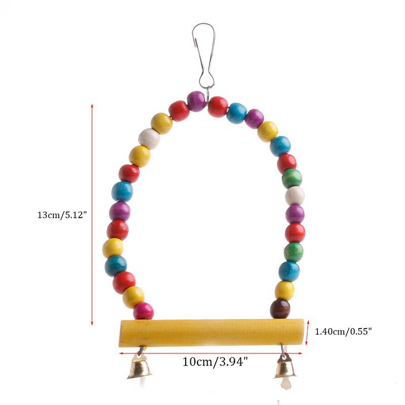 1PC Natural Wooden Parrots Swing Toy Birds Colorful Beads Bird Supplies Bells Toys Perch Hanging Swings Cage for Pets