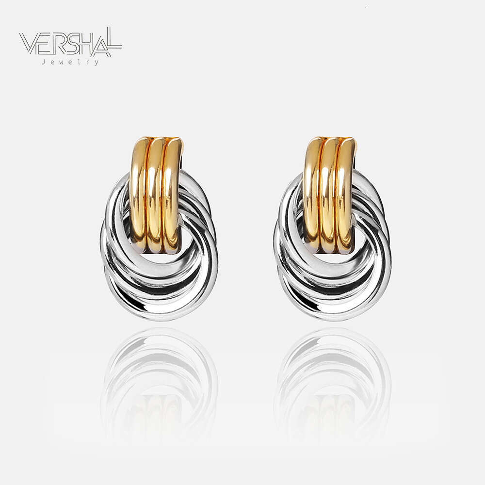 New style heavy women's earrings, real gold electroplated rope knot multi-layer geometric hanging earrings