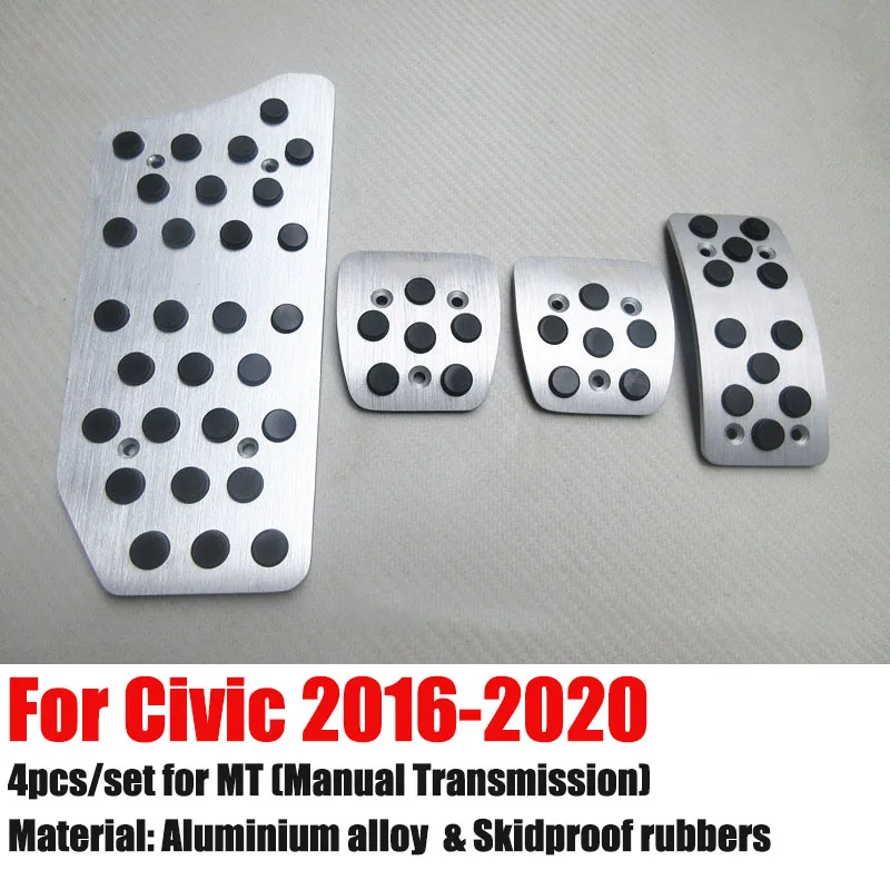 For Honda Civic 2005-2020 LHD Aluminum Pads Pedal Set Gas Accelerator Brake Footrest AT / MT Car Accessories Need drilling