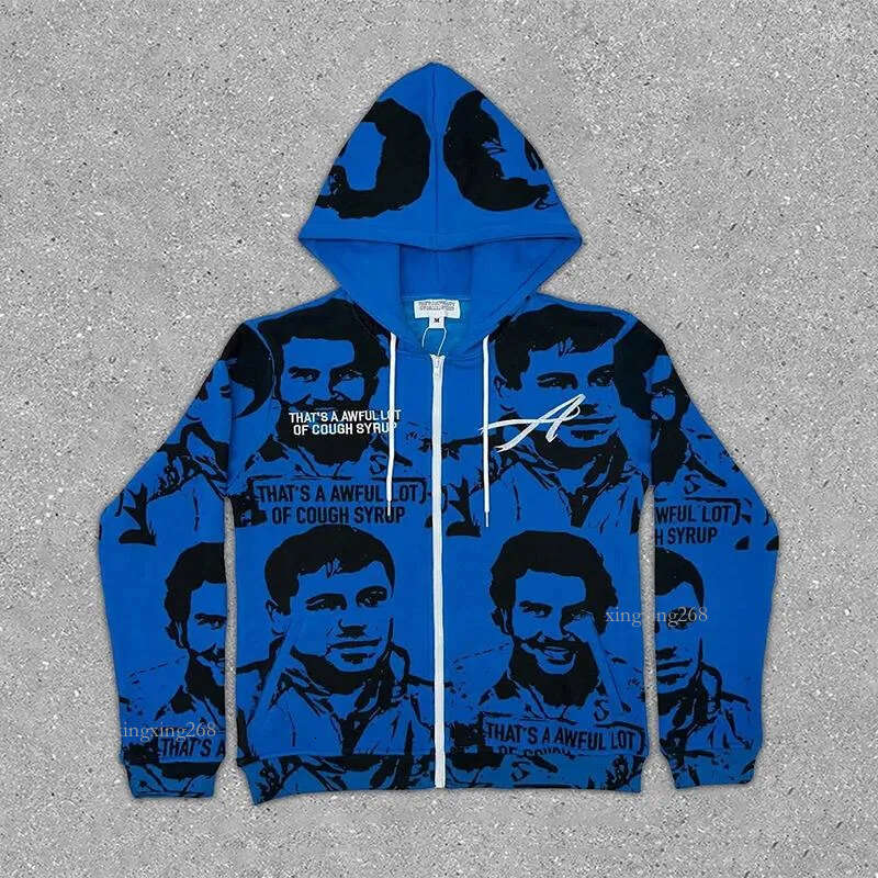 Men's Hoodies Harajuku Hip-hop Retro Print Mens Clothes Graphic Y2k Top Oversized Hoodie Streetwear Goth Women Zip Up