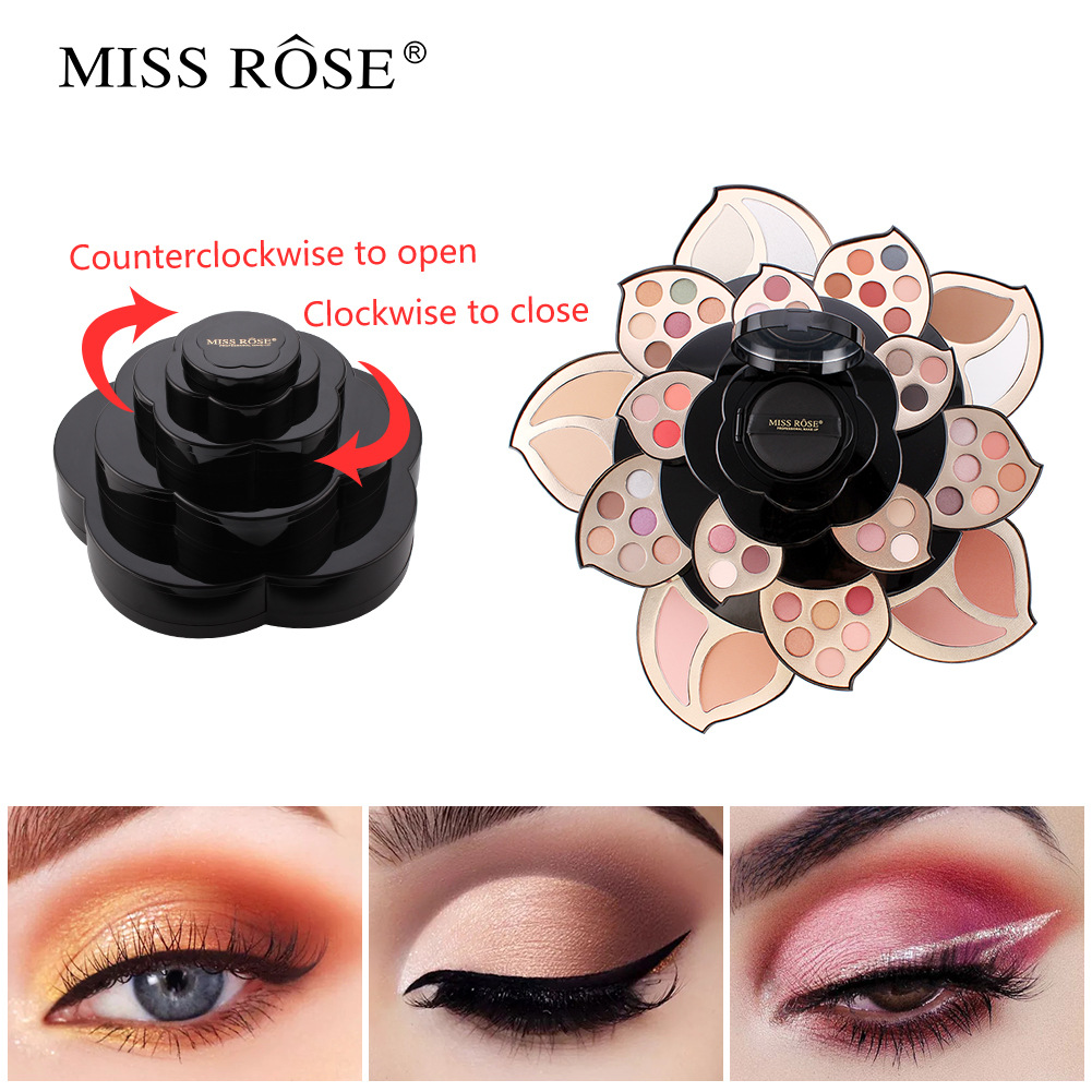 a Set Makeup ROSE MISS Professional Box Matte Glitter Eyeshadow Powder Blush Women Multi functional Palette Cosmetic Case Brush