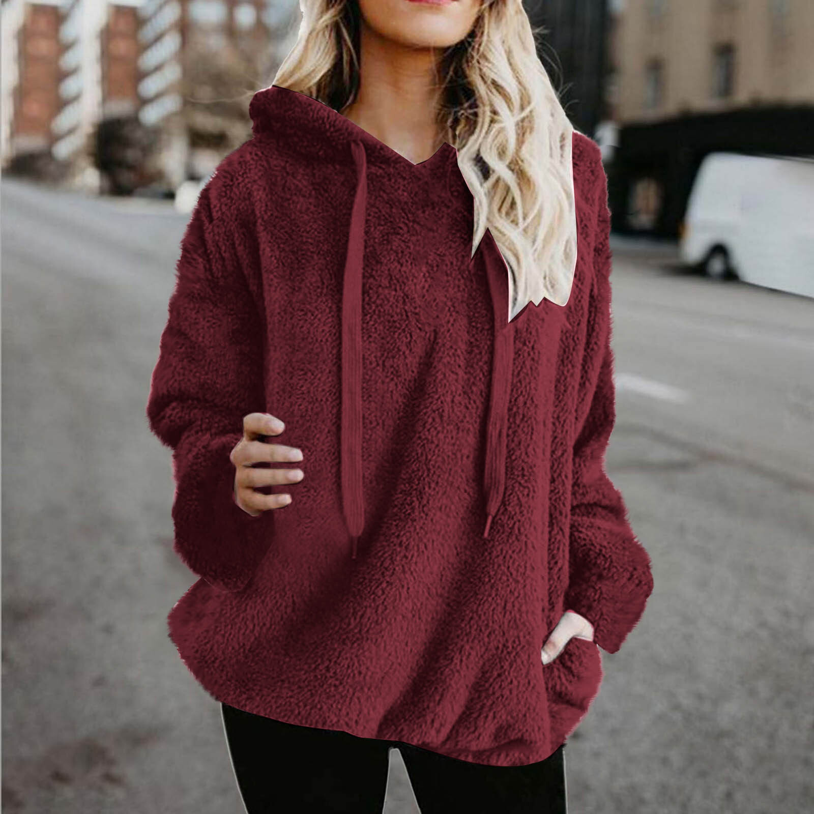 Designer TEMU long sleeved plush new women's thick hoodie