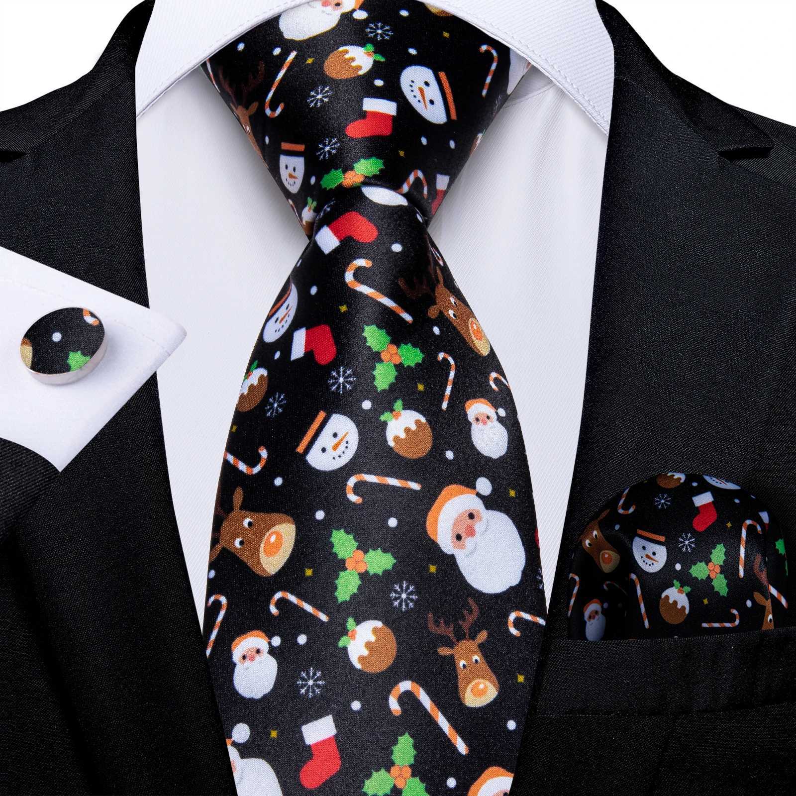 Christmas Ties for Men Blue White Snowflake Elk Tree Santa Claus Print Festival Party Accories Necktie Set Mens GiftX241109