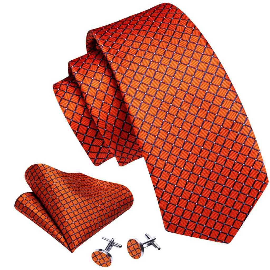 Barry.Wang Orange Silk Men Tie Hanky Cufflinks Set Jacquard Pink Purple Salmon Gold Necktie for Male Wedding Busin Party GiftX241109