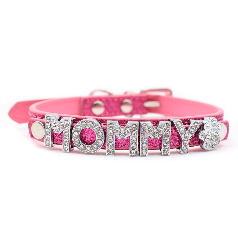 Custom Pet Name Dog Collar Luxury Rhinestone Letter Adjustable Personalized Blingbling Leather Dog Cat Collar,Note customizations or Ships as shown