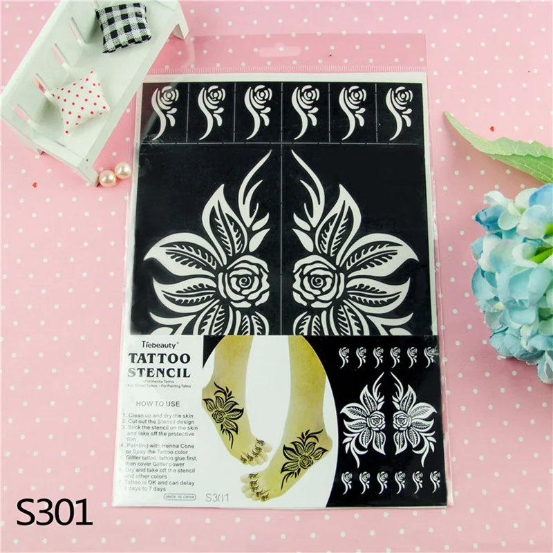 ade Stencils Tattoo pcs Henna Both Hands Feet Body Paint Large Flower Glitter Airbrush Mehndi Stencil Templates cm