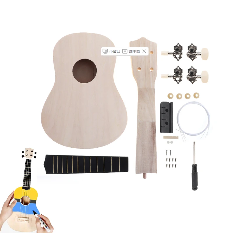 DIY Ukulele 21 Inch Kit Deer Sound Hole Basswood Soprano Hawaii Guitar Handwork Painting for Parents-child Campaign