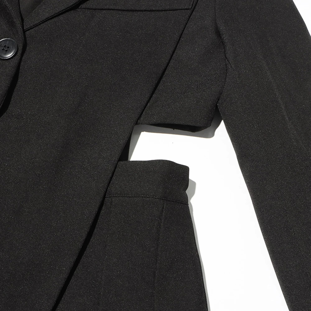 Personalized Women's Blazer Black Pleated Hollow Out Suit Jacket Solid Single Breasted Slim Office Lady Elegant Blazers