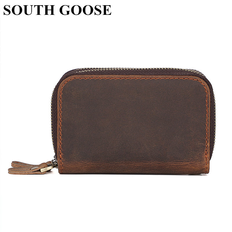 Genuine Leather Key Wallets Men Vintage Handmade Zipper Car Key Holder Cowhide Keys Organizer Women Housekeeper Case Coin Purse