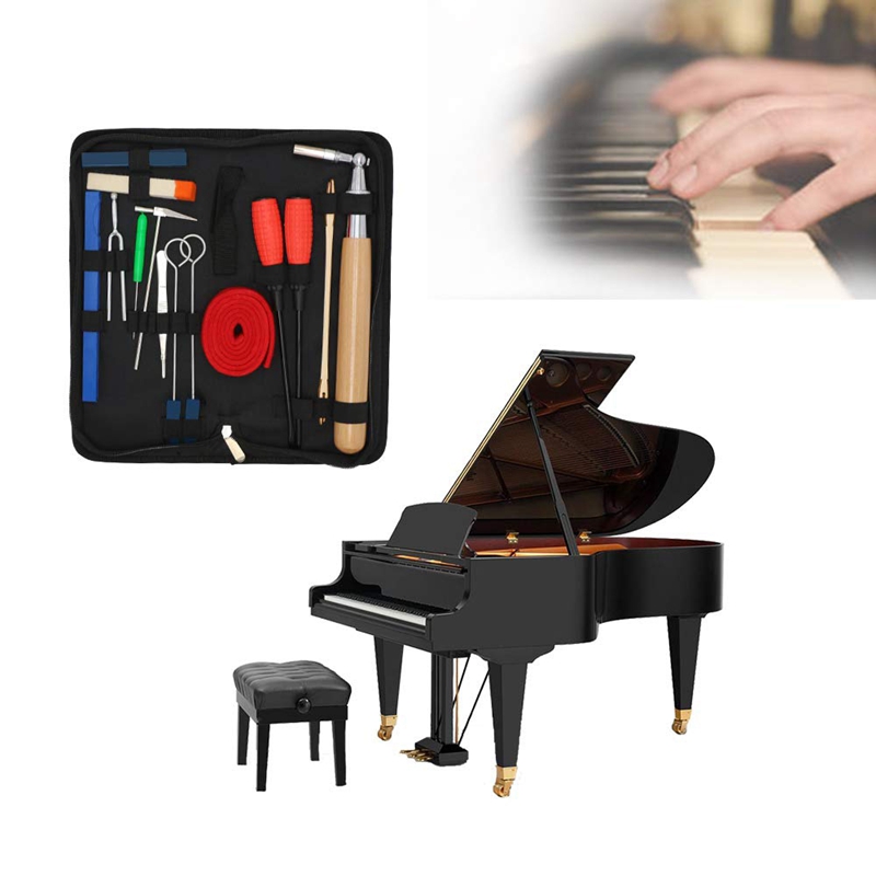 New Piano Tuning Kit 16Pcs Professional Piano Tuners Tools Set Wrench Hammer Mute Fork Screwdriver Belt Tweezers Clip