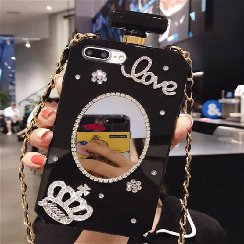 Diamond Crystal Cute Pearl Perfume Bottle Shaped Chain Handbag Case Cover for iPhone14 11 12 13 pro max XS MAX XR 6 7 8PLUS Case
